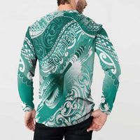 Personalised New Zealand Aotearoa Darts Masters Button Sweatshirt Maori Art Tattoo with Tribal Dart Symbol Teal Color LT03 - Polynesian Pride