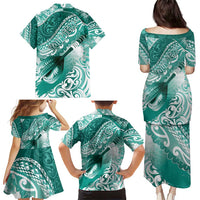 Personalised New Zealand Aotearoa Darts Masters Family Matching Puletasi and Hawaiian Shirt Maori Art Tattoo with Tribal Dart Symbol Teal Color LT03 - Polynesian Pride