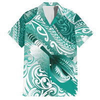 Personalised New Zealand Aotearoa Darts Masters Family Matching Short Sleeve Bodycon Dress and Hawaiian Shirt Maori Art Tattoo with Tribal Dart Symbol Teal Color LT03 Dad's Shirt - Short Sleeve Teal - Polynesian Pride