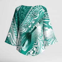 Personalised New Zealand Aotearoa Darts Masters Kimono Sleeve Blouse Maori Art Tattoo with Tribal Dart Symbol Teal Color LT03 - Polynesian Pride
