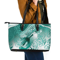 Personalised New Zealand Aotearoa Darts Masters Leather Tote Bag Maori Art Tattoo with Tribal Dart Symbol Teal Color LT03 - Polynesian Pride