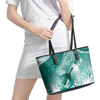 Personalised New Zealand Aotearoa Darts Masters Leather Tote Bag Maori Art Tattoo with Tribal Dart Symbol Teal Color LT03 - Polynesian Pride