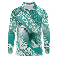 Personalised New Zealand Aotearoa Darts Masters Long Sleeve Polo Shirt Maori Art Tattoo with Tribal Dart Symbol Teal Color LT03 Teal - Polynesian Pride