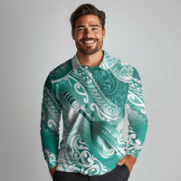 Personalised New Zealand Aotearoa Darts Masters Long Sleeve Polo Shirt Maori Art Tattoo with Tribal Dart Symbol Teal Color LT03 - Polynesian Pride