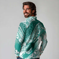 Personalised New Zealand Aotearoa Darts Masters Long Sleeve Polo Shirt Maori Art Tattoo with Tribal Dart Symbol Teal Color LT03 - Polynesian Pride