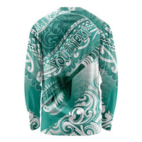 Personalised New Zealand Aotearoa Darts Masters Long Sleeve Shirt Maori Art Tattoo with Tribal Dart Symbol Teal Color LT03 - Polynesian Pride