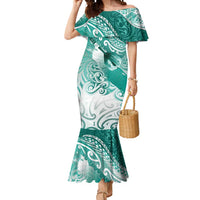 Personalised New Zealand Aotearoa Darts Masters Mermaid Dress Maori Art Tattoo with Tribal Dart Symbol Teal Color LT03 Women Teal - Polynesian Pride
