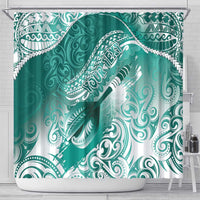 Personalised New Zealand Aotearoa Darts Masters Shower Curtain Maori Art Tattoo with Tribal Dart Symbol Teal Color LT03 - Polynesian Pride
