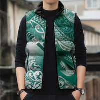 Personalised New Zealand Aotearoa Darts Masters Sleeveless Puffer Jacket Maori Art Tattoo with Tribal Dart Symbol Teal Color LT03 - Polynesian Pride