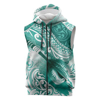 Personalised New Zealand Aotearoa Darts Masters Sleeveless Zip Hoodie Maori Art Tattoo with Tribal Dart Symbol Teal Color LT03 Teal - Polynesian Pride