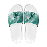 Personalised New Zealand Aotearoa Darts Masters Slide Sandals Maori Art Tattoo with Tribal Dart Symbol Teal Color LT03 Teal - Polynesian Pride