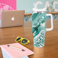 Personalised New Zealand Aotearoa Darts Masters Tumbler With Handle Maori Art Tattoo with Tribal Dart Symbol Teal Color - Polynesian Pride