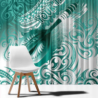 Personalised New Zealand Aotearoa Darts Masters Window Curtain Maori Art Tattoo with Tribal Dart Symbol Teal Color LT03 - Polynesian Pride