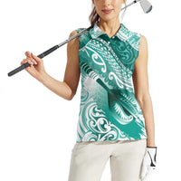 Personalised New Zealand Aotearoa Darts Masters Women Sleeveless Polo Shirt Maori Art Tattoo with Tribal Dart Symbol Teal Color LT03 - Polynesian Pride