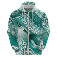 Personalised New Zealand Aotearoa Darts Masters Zip Hoodie Maori Art Tattoo with Tribal Dart Symbol Teal Color LT03 - Polynesian Pride