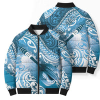 Personalised New Zealand Aotearoa Darts Masters Bomber Puffer Jacket Maori Art Tattoo with Tribal Dart Symbol Blue LT03 - Polynesian Pride