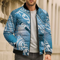 Personalised New Zealand Aotearoa Darts Masters Bomber Puffer Jacket Maori Art Tattoo with Tribal Dart Symbol Blue LT03 - Polynesian Pride