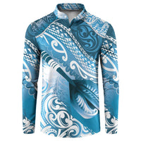 Personalised New Zealand Aotearoa Darts Masters Button Sweatshirt Maori Art Tattoo with Tribal Dart Symbol Blue LT03 Blue - Polynesian Pride