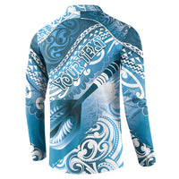 Personalised New Zealand Aotearoa Darts Masters Button Sweatshirt Maori Art Tattoo with Tribal Dart Symbol Blue LT03 - Polynesian Pride