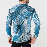 Personalised New Zealand Aotearoa Darts Masters Button Sweatshirt Maori Art Tattoo with Tribal Dart Symbol Blue LT03 - Polynesian Pride