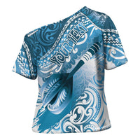 Personalised New Zealand Aotearoa Darts Masters Cross Shoulder Shirt Maori Art Tattoo with Tribal Dart Symbol Blue LT03 - Polynesian Pride