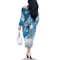 Personalised New Zealand Aotearoa Darts Masters Family Matching Off The Shoulder Long Sleeve Dress and Hawaiian Shirt Maori Art Tattoo with Tribal Dart Symbol Blue LT03 - Polynesian Pride