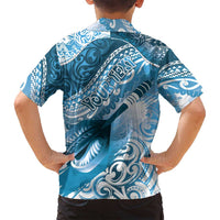 Personalised New Zealand Aotearoa Darts Masters Family Matching Off Shoulder Short Dress and Hawaiian Shirt Maori Art Tattoo with Tribal Dart Symbol Blue LT03 - Polynesian Pride