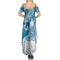 Personalised New Zealand Aotearoa Darts Masters Family Matching Summer Maxi Dress and Hawaiian Shirt Maori Art Tattoo with Tribal Dart Symbol Blue LT03 - Polynesian Pride