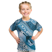 Personalised New Zealand Aotearoa Darts Masters Kid T Shirt Maori Art Tattoo with Tribal Dart Symbol Blue LT03 Blue - Polynesian Pride