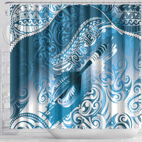 Personalised New Zealand Aotearoa Darts Masters Shower Curtain Maori Art Tattoo with Tribal Dart Symbol Blue LT03 - Polynesian Pride