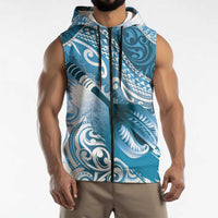 Personalised New Zealand Aotearoa Darts Masters Sleeveless Zip Hoodie Maori Art Tattoo with Tribal Dart Symbol Blue LT03 - Polynesian Pride