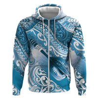 Personalised New Zealand Aotearoa Darts Masters Zip Hoodie Maori Art Tattoo with Tribal Dart Symbol Blue LT03 Zip Hoodie Blue - Polynesian Pride