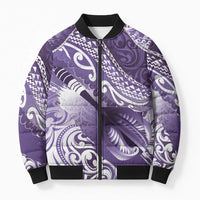 Personalised New Zealand Aotearoa Darts Masters Bomber Puffer Jacket Maori Art Tattoo with Tribal Dart Symbol Purple LT03 Unisex Purple - Polynesian Pride