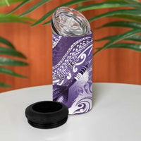 Personalised New Zealand Aotearoa Darts Masters 4 in 1 Can Cooler Tumbler Maori Art Tattoo with Tribal Dart Symbol Purple LT03 - Polynesian Pride