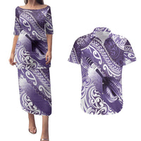 Personalised New Zealand Aotearoa Darts Masters Couples Matching Puletasi and Hawaiian Shirt Maori Art Tattoo with Tribal Dart Symbol Purple LT03 Purple - Polynesian Pride