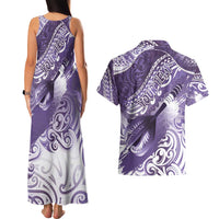 Personalised New Zealand Aotearoa Darts Masters Couples Matching Tank Maxi Dress and Hawaiian Shirt Maori Art Tattoo with Tribal Dart Symbol Purple LT03 - Polynesian Pride