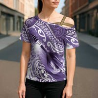 Personalised New Zealand Aotearoa Darts Masters Cross Shoulder Shirt Maori Art Tattoo with Tribal Dart Symbol Purple LT03 - Polynesian Pride