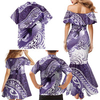Personalised New Zealand Aotearoa Darts Masters Family Matching Mermaid Dress and Hawaiian Shirt Maori Art Tattoo with Tribal Dart Symbol Purple LT03 - Polynesian Pride