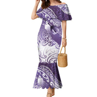 Personalised New Zealand Aotearoa Darts Masters Family Matching Mermaid Dress and Hawaiian Shirt Maori Art Tattoo with Tribal Dart Symbol Purple LT03 Mom's Dress Purple - Polynesian Pride