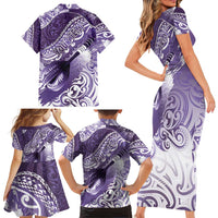 Personalised New Zealand Aotearoa Darts Masters Family Matching Short Sleeve Bodycon Dress and Hawaiian Shirt Maori Art Tattoo with Tribal Dart Symbol Purple LT03 - Polynesian Pride