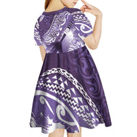 Personalised New Zealand Aotearoa Darts Masters Kid Short Sleeve Dress Maori Art Tattoo with Tribal Dart Symbol Purple LT03 - Polynesian Pride