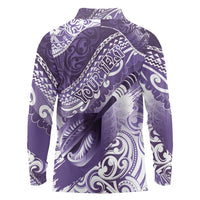Personalised New Zealand Aotearoa Darts Masters Long Sleeve Polo Shirt Maori Art Tattoo with Tribal Dart Symbol Purple LT03 - Polynesian Pride