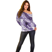 Personalised New Zealand Aotearoa Darts Masters Off Shoulder Sweater Maori Art Tattoo with Tribal Dart Symbol Purple LT03 - Polynesian Pride