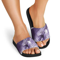 Personalised New Zealand Aotearoa Darts Masters Slide Sandals Maori Art Tattoo with Tribal Dart Symbol Purple LT03 - Polynesian Pride