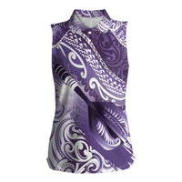 Personalised New Zealand Aotearoa Darts Masters Women Sleeveless Polo Shirt Maori Art Tattoo with Tribal Dart Symbol Purple LT03 Female Purple - Polynesian Pride