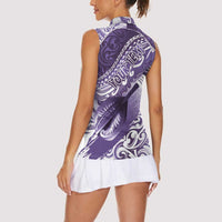 Personalised New Zealand Aotearoa Darts Masters Women Sleeveless Polo Shirt Maori Art Tattoo with Tribal Dart Symbol Purple LT03 - Polynesian Pride