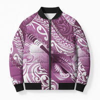 Personalised New Zealand Aotearoa Darts Masters Bomber Puffer Jacket Maori Art Tattoo with Tribal Dart Symbol Pink LT03 Unisex Pink - Polynesian Pride