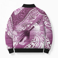 Personalised New Zealand Aotearoa Darts Masters Bomber Puffer Jacket Maori Art Tattoo with Tribal Dart Symbol Pink LT03 - Polynesian Pride