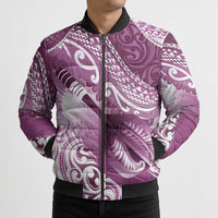Personalised New Zealand Aotearoa Darts Masters Bomber Puffer Jacket Maori Art Tattoo with Tribal Dart Symbol Pink LT03 - Polynesian Pride