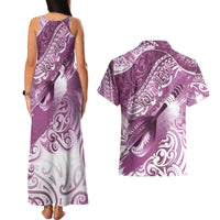 Personalised New Zealand Aotearoa Darts Masters Couples Matching Tank Maxi Dress and Hawaiian Shirt Maori Art Tattoo with Tribal Dart Symbol Pink LT03 - Polynesian Pride